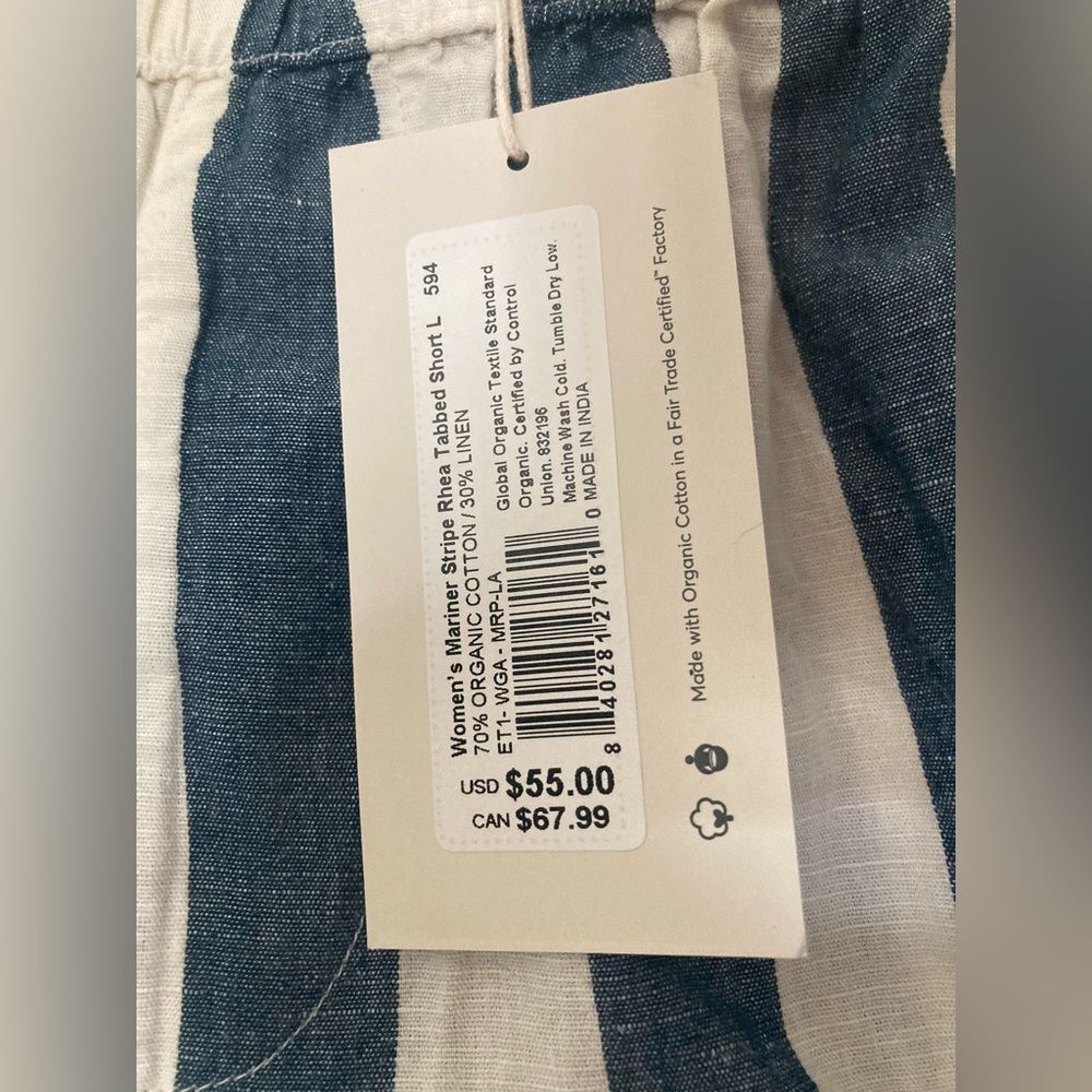 PACT Rhea Tabbed Shorts in Mariners Stripe, Size Large - Picture 12 of 16